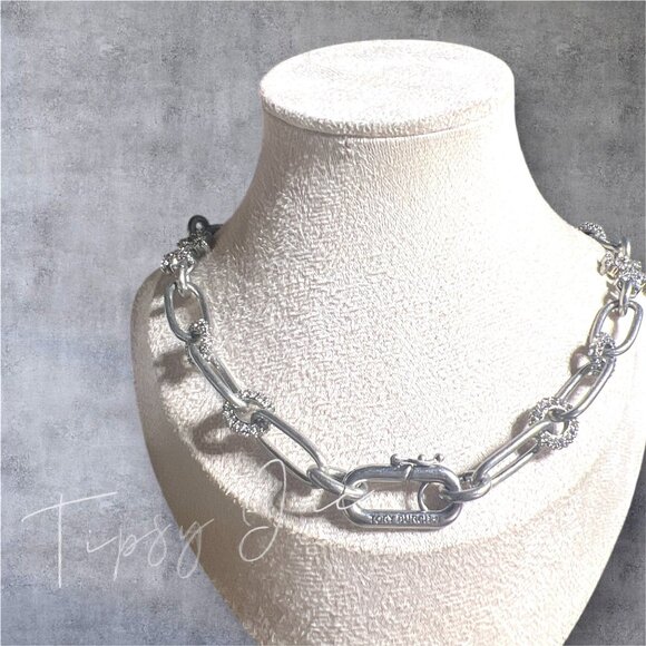 NEW Tory Burch Silver and Pave Roxanne Chunky Necklace - Picture 4 of 4